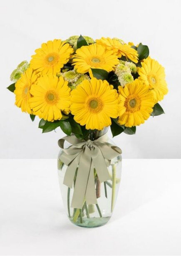 Florero de 18 gerberas amarillas